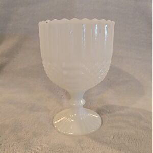 Vtg Milk Glass Compote, Diamonds & Ribbons, Sawtooth Rim, Knobbed Stem, Rib Foot
